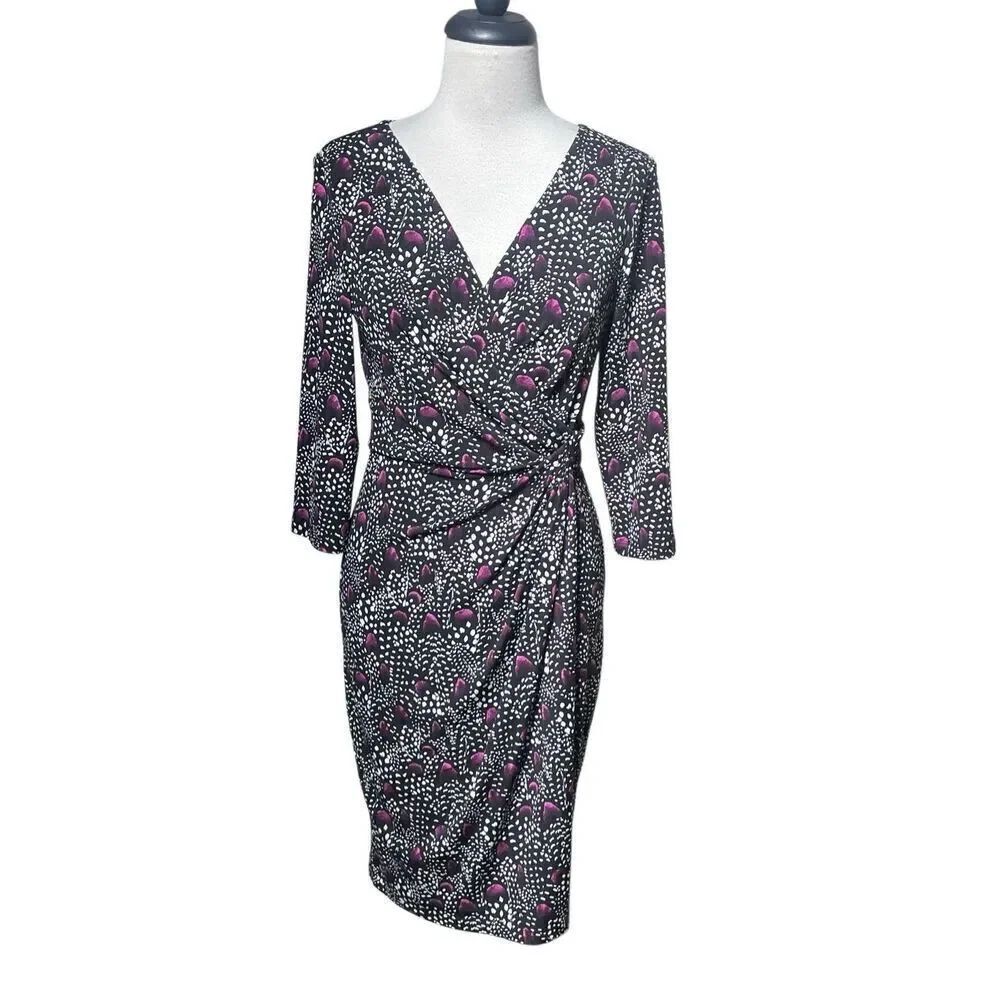 White House Black Market Black Print 3/4 Sleeve Sheath Dress Size 4